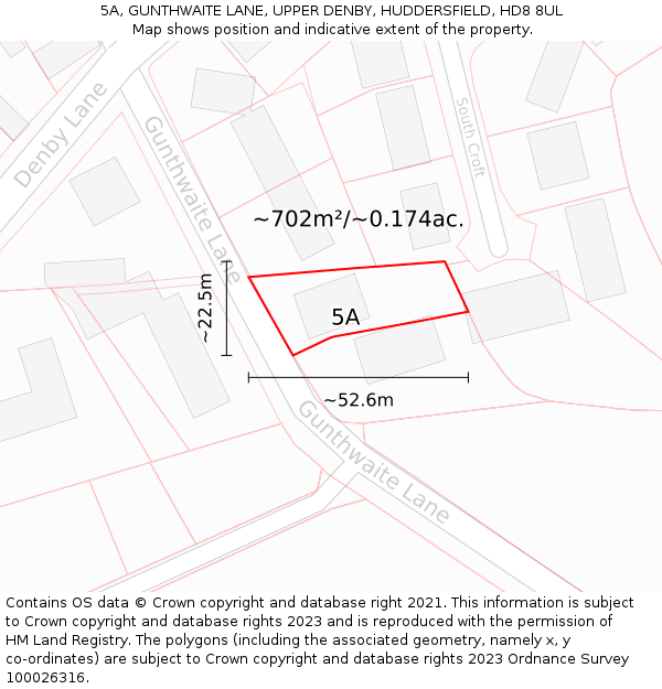 5A, GUNTHWAITE LANE, UPPER DENBY, HUDDERSFIELD, HD8 8UL: Plot and title map