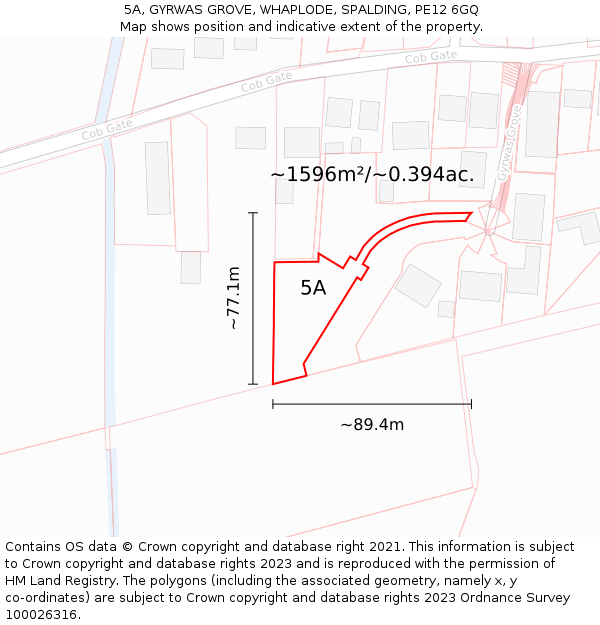 5A, GYRWAS GROVE, WHAPLODE, SPALDING, PE12 6GQ: Plot and title map