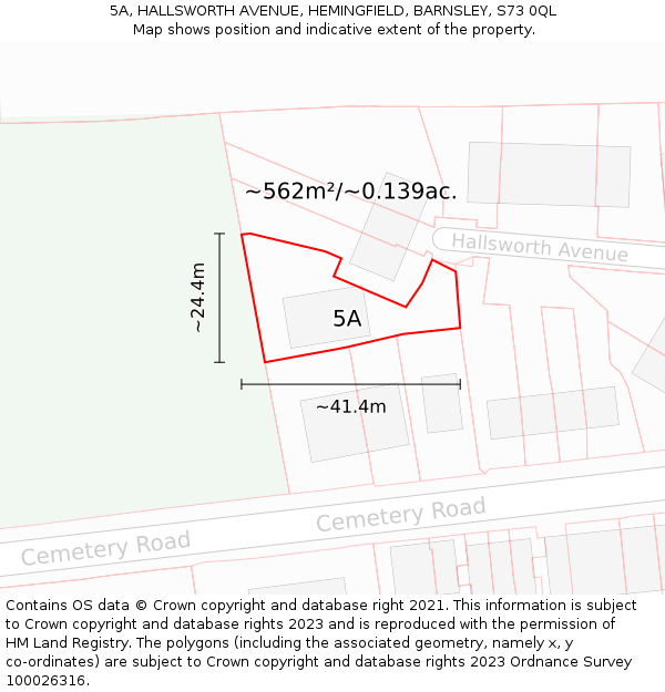 5A, HALLSWORTH AVENUE, HEMINGFIELD, BARNSLEY, S73 0QL: Plot and title map