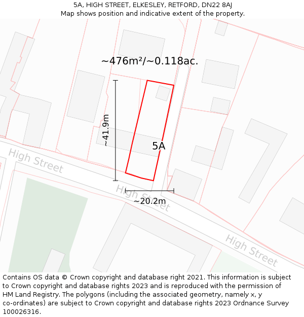 5A, HIGH STREET, ELKESLEY, RETFORD, DN22 8AJ: Plot and title map