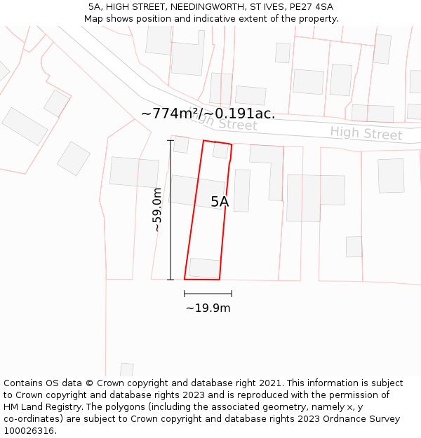 5A, HIGH STREET, NEEDINGWORTH, ST IVES, PE27 4SA: Plot and title map