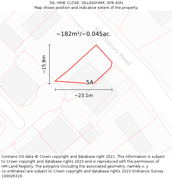 5A, HINE CLOSE, GILLINGHAM, SP8 4GN: Plot and title map