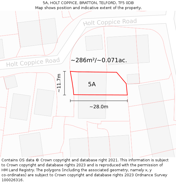 5A, HOLT COPPICE, BRATTON, TELFORD, TF5 0DB: Plot and title map