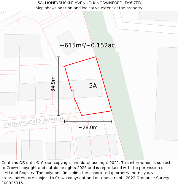 5A, HONEYSUCKLE AVENUE, KINGSWINFORD, DY6 7ED: Plot and title map