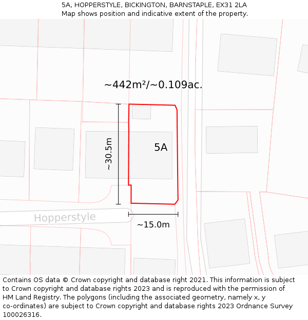 5A, HOPPERSTYLE, BICKINGTON, BARNSTAPLE, EX31 2LA: Plot and title map