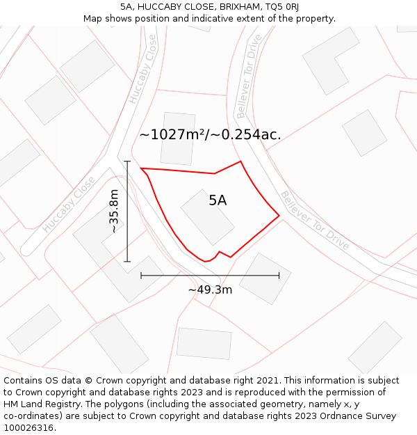 5A, HUCCABY CLOSE, BRIXHAM, TQ5 0RJ: Plot and title map
