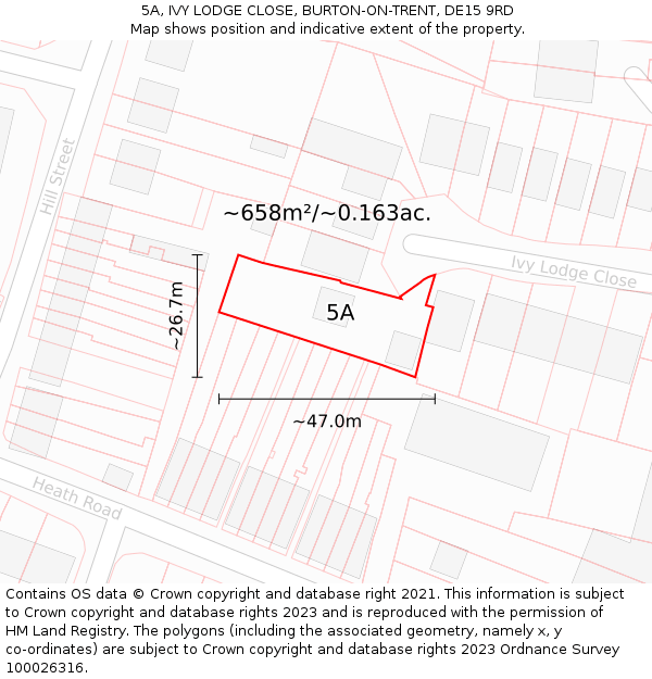 5A, IVY LODGE CLOSE, BURTON-ON-TRENT, DE15 9RD: Plot and title map