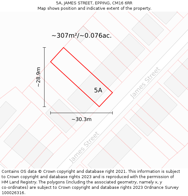 5A, JAMES STREET, EPPING, CM16 6RR: Plot and title map