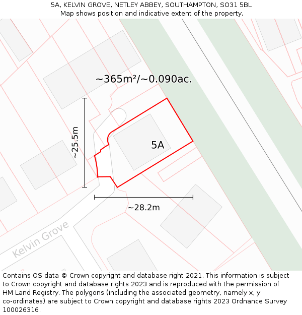 5A, KELVIN GROVE, NETLEY ABBEY, SOUTHAMPTON, SO31 5BL: Plot and title map