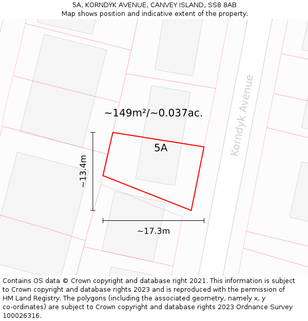 5A, KORNDYK AVENUE, CANVEY ISLAND, SS8 8AB: Plot and title map