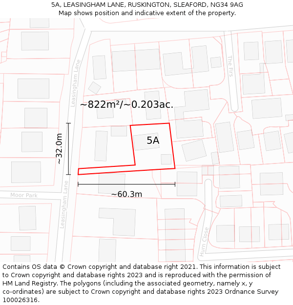 5A, LEASINGHAM LANE, RUSKINGTON, SLEAFORD, NG34 9AG: Plot and title map