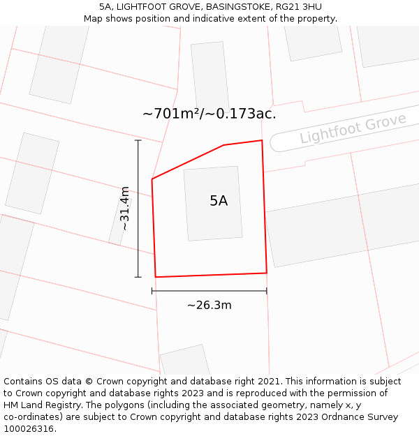 5A, LIGHTFOOT GROVE, BASINGSTOKE, RG21 3HU: Plot and title map