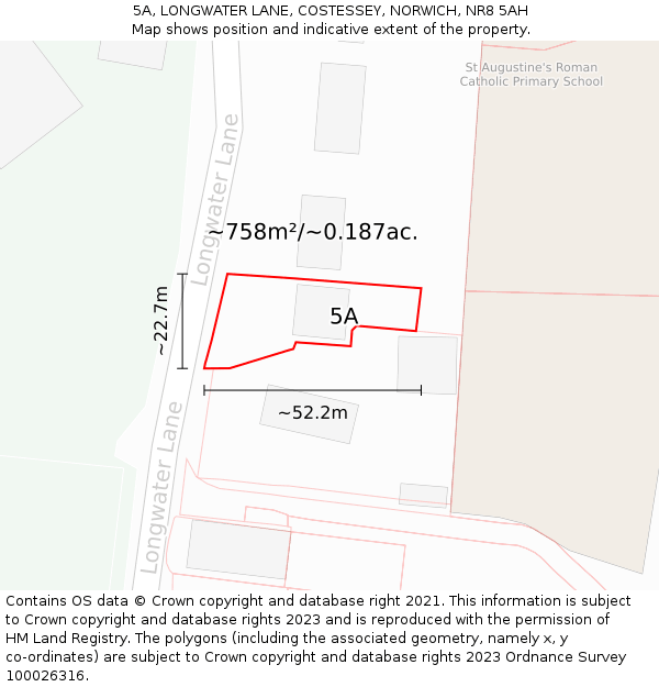 5A, LONGWATER LANE, COSTESSEY, NORWICH, NR8 5AH: Plot and title map