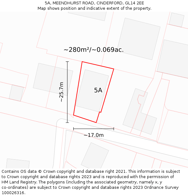 5A, MEENDHURST ROAD, CINDERFORD, GL14 2EE: Plot and title map