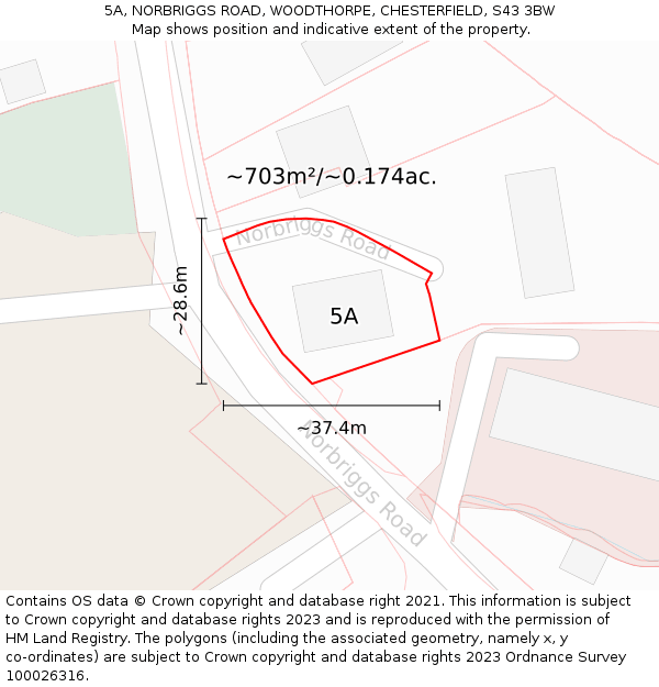 5A, NORBRIGGS ROAD, WOODTHORPE, CHESTERFIELD, S43 3BW: Plot and title map