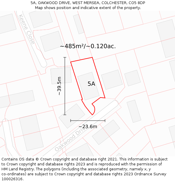 5A, OAKWOOD DRIVE, WEST MERSEA, COLCHESTER, CO5 8DP: Plot and title map