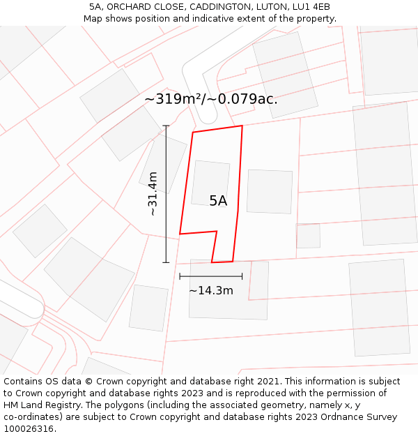5A, ORCHARD CLOSE, CADDINGTON, LUTON, LU1 4EB: Plot and title map