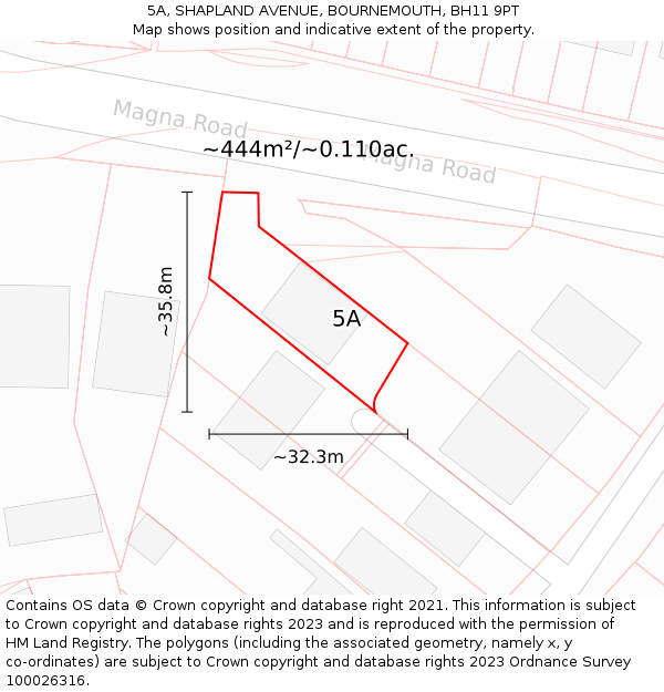 5A, SHAPLAND AVENUE, BOURNEMOUTH, BH11 9PT: Plot and title map