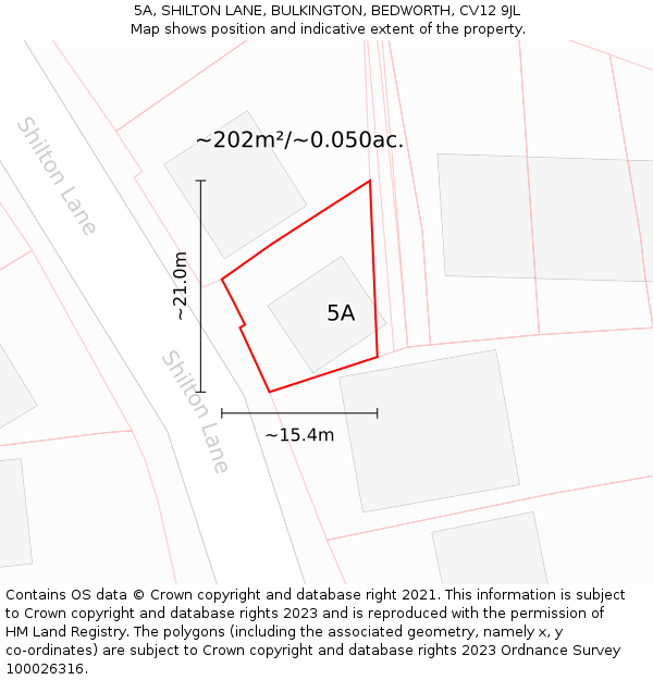 5A, SHILTON LANE, BULKINGTON, BEDWORTH, CV12 9JL: Plot and title map