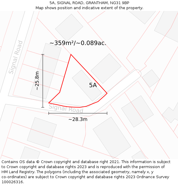 5A, SIGNAL ROAD, GRANTHAM, NG31 9BP: Plot and title map