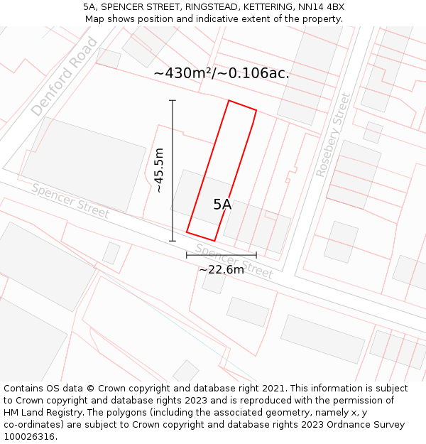 5A, SPENCER STREET, RINGSTEAD, KETTERING, NN14 4BX: Plot and title map