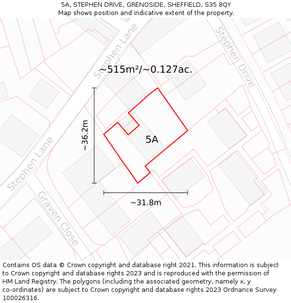5A, STEPHEN DRIVE, GRENOSIDE, SHEFFIELD, S35 8QY: Plot and title map