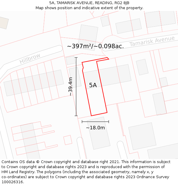 5A, TAMARISK AVENUE, READING, RG2 8JB: Plot and title map