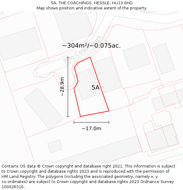 5A, THE COACHINGS, HESSLE, HU13 0HD: Plot and title map