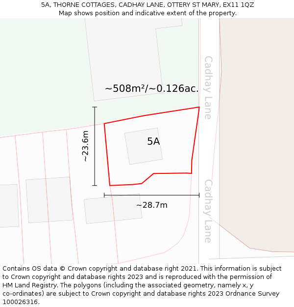 5A, THORNE COTTAGES, CADHAY LANE, OTTERY ST MARY, EX11 1QZ: Plot and title map