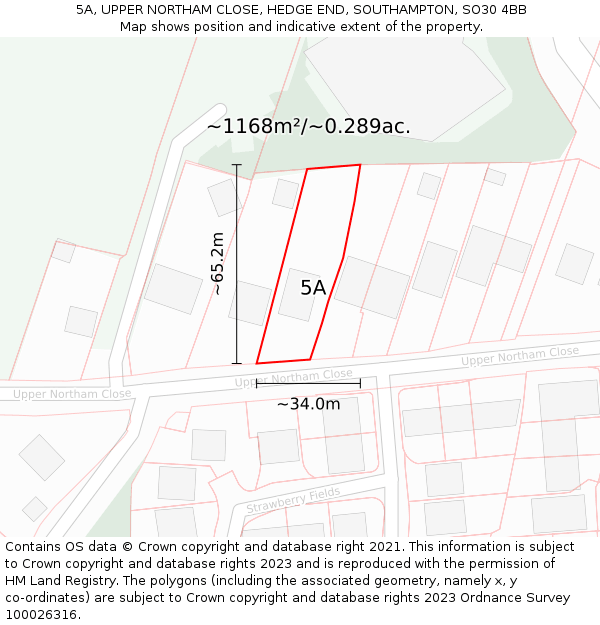 5A, UPPER NORTHAM CLOSE, HEDGE END, SOUTHAMPTON, SO30 4BB: Plot and title map