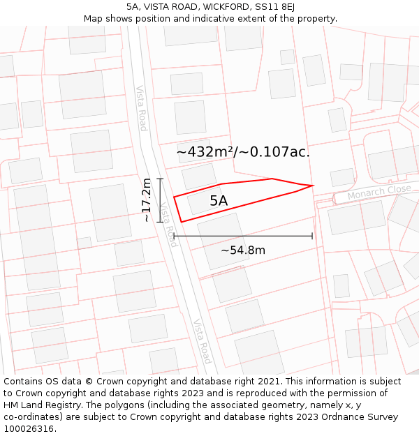 5A, VISTA ROAD, WICKFORD, SS11 8EJ: Plot and title map