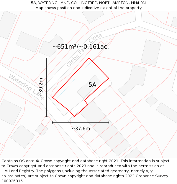 5A, WATERING LANE, COLLINGTREE, NORTHAMPTON, NN4 0NJ: Plot and title map