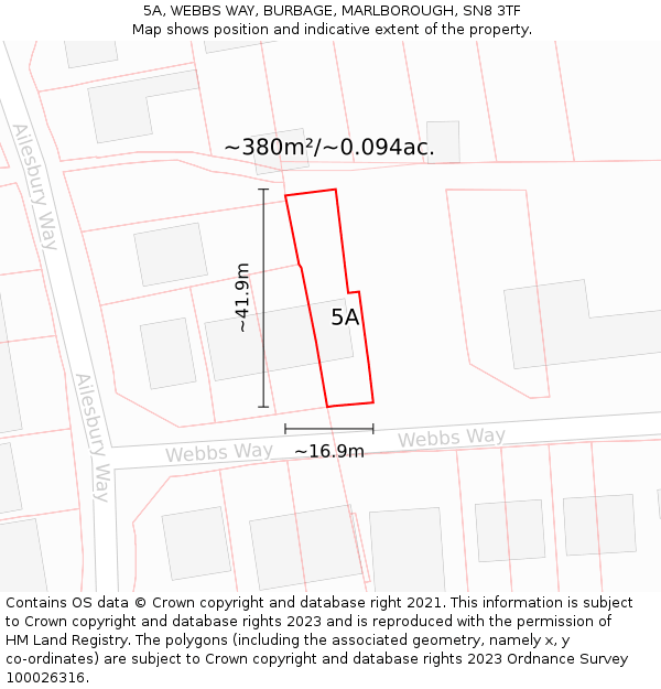 5A, WEBBS WAY, BURBAGE, MARLBOROUGH, SN8 3TF: Plot and title map