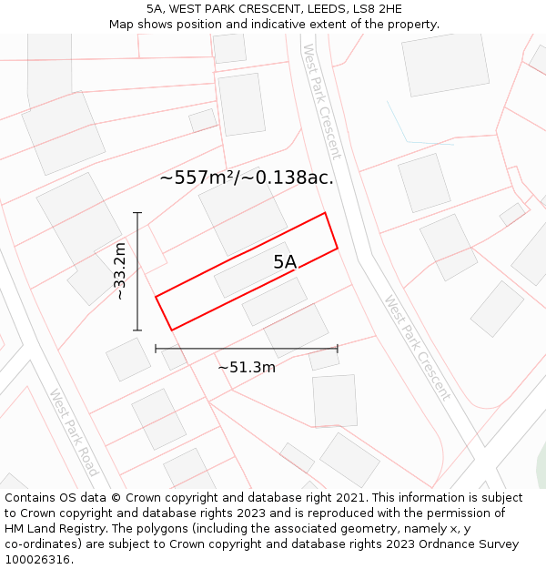 5A, WEST PARK CRESCENT, LEEDS, LS8 2HE: Plot and title map
