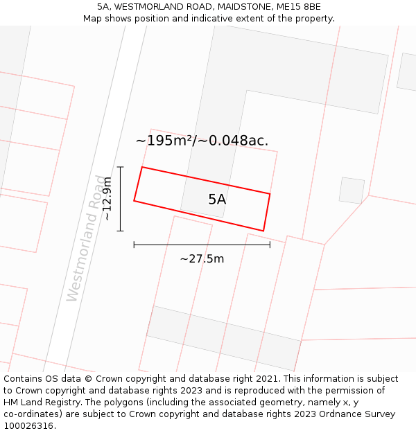 5A, WESTMORLAND ROAD, MAIDSTONE, ME15 8BE: Plot and title map