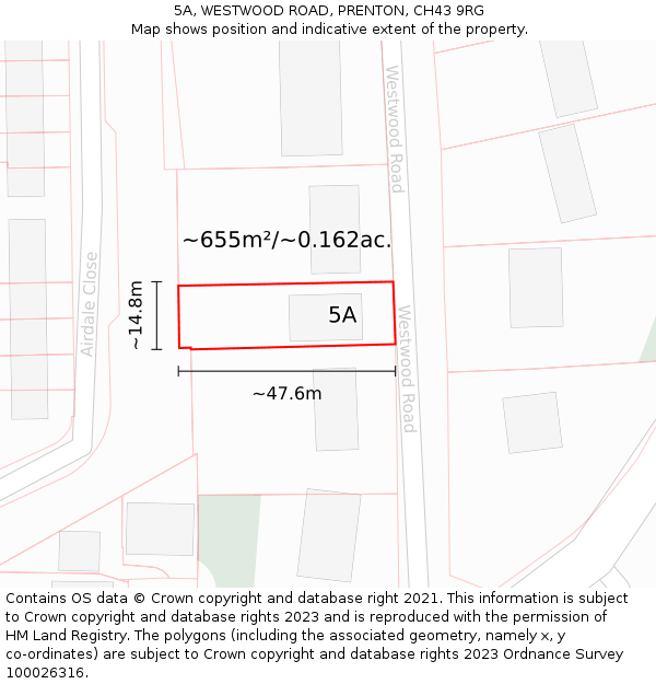 5A, WESTWOOD ROAD, PRENTON, CH43 9RG: Plot and title map
