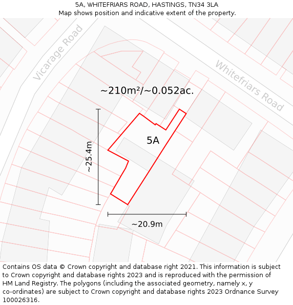 5A, WHITEFRIARS ROAD, HASTINGS, TN34 3LA: Plot and title map