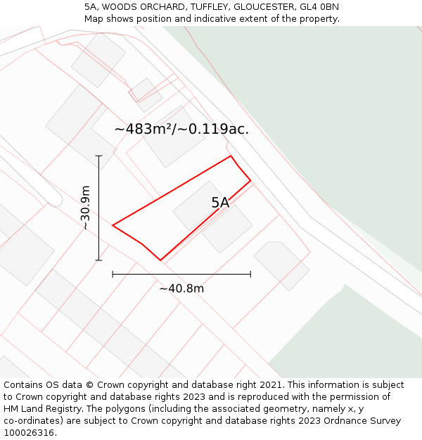 5A, WOODS ORCHARD, TUFFLEY, GLOUCESTER, GL4 0BN: Plot and title map