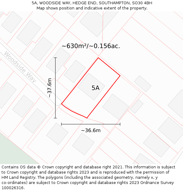 5A, WOODSIDE WAY, HEDGE END, SOUTHAMPTON, SO30 4BH: Plot and title map