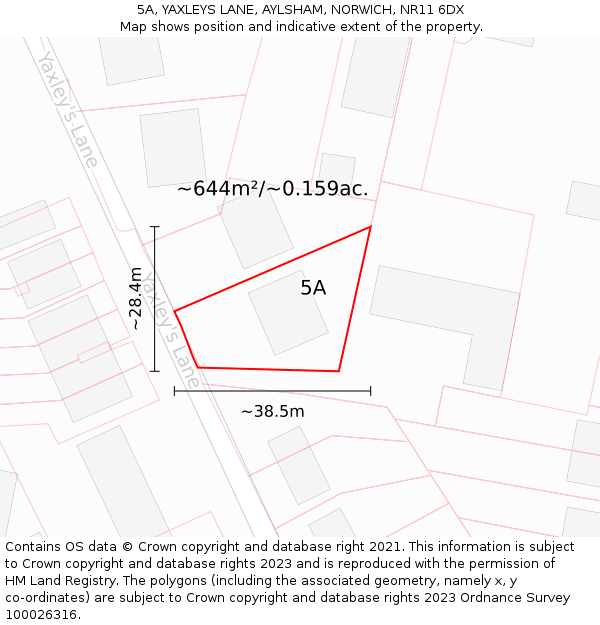 5A, YAXLEYS LANE, AYLSHAM, NORWICH, NR11 6DX: Plot and title map