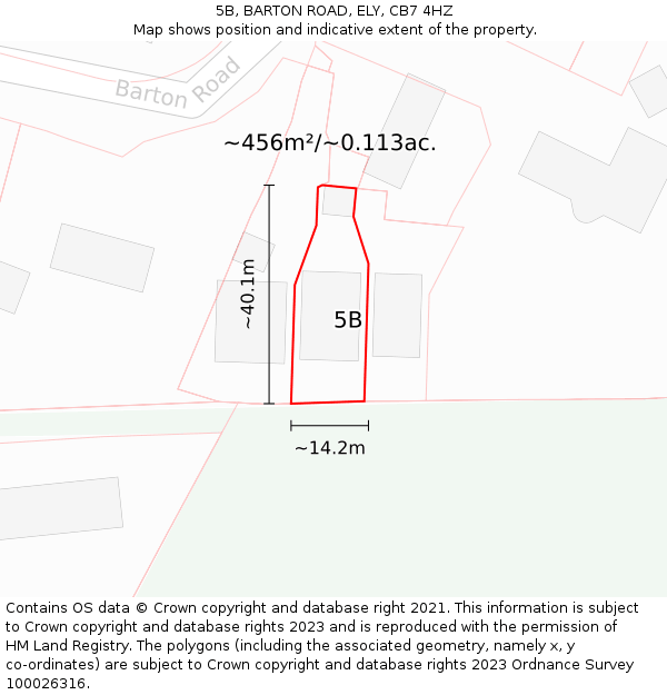 5B, BARTON ROAD, ELY, CB7 4HZ: Plot and title map