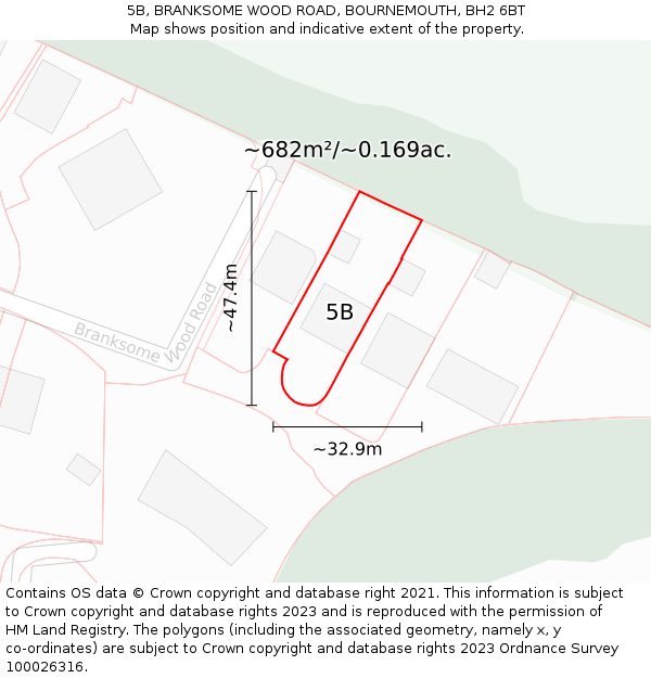 5B, BRANKSOME WOOD ROAD, BOURNEMOUTH, BH2 6BT: Plot and title map