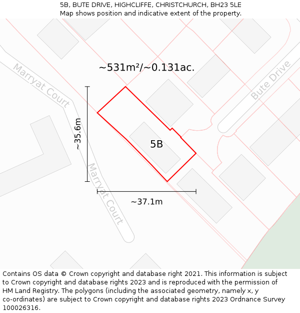 5B, BUTE DRIVE, HIGHCLIFFE, CHRISTCHURCH, BH23 5LE: Plot and title map