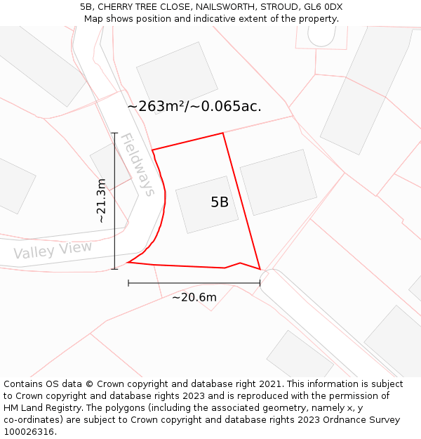 5B, CHERRY TREE CLOSE, NAILSWORTH, STROUD, GL6 0DX: Plot and title map