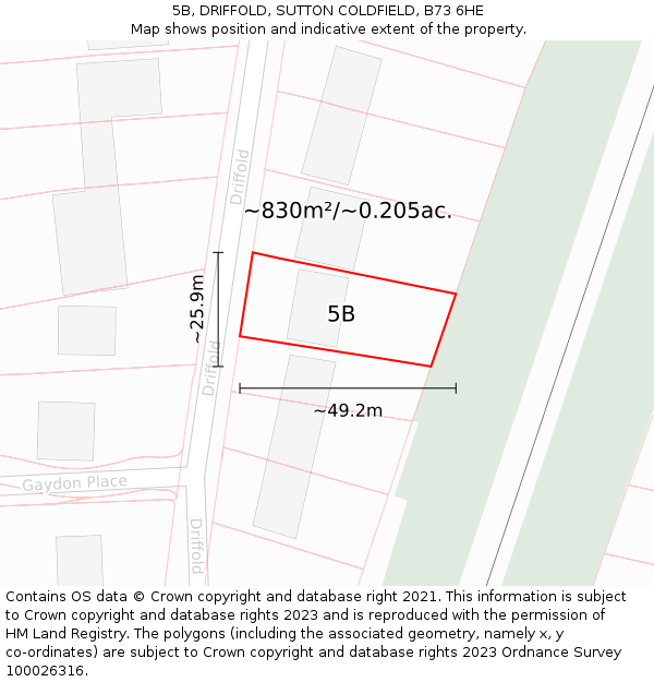 5B, DRIFFOLD, SUTTON COLDFIELD, B73 6HE: Plot and title map