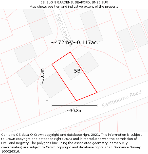 5B, ELGIN GARDENS, SEAFORD, BN25 3UR: Plot and title map