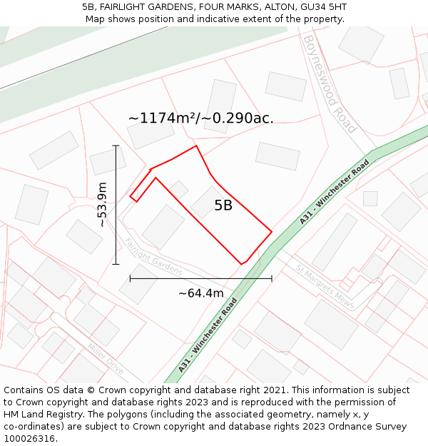 5B, FAIRLIGHT GARDENS, FOUR MARKS, ALTON, GU34 5HT: Plot and title map