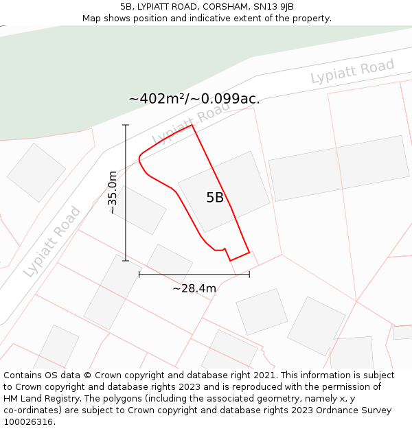 5B, LYPIATT ROAD, CORSHAM, SN13 9JB: Plot and title map
