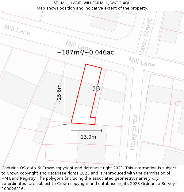 5B, MILL LANE, WILLENHALL, WV12 4QH: Plot and title map