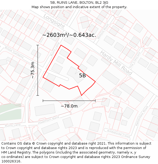 5B, RUINS LANE, BOLTON, BL2 3JG: Plot and title map
